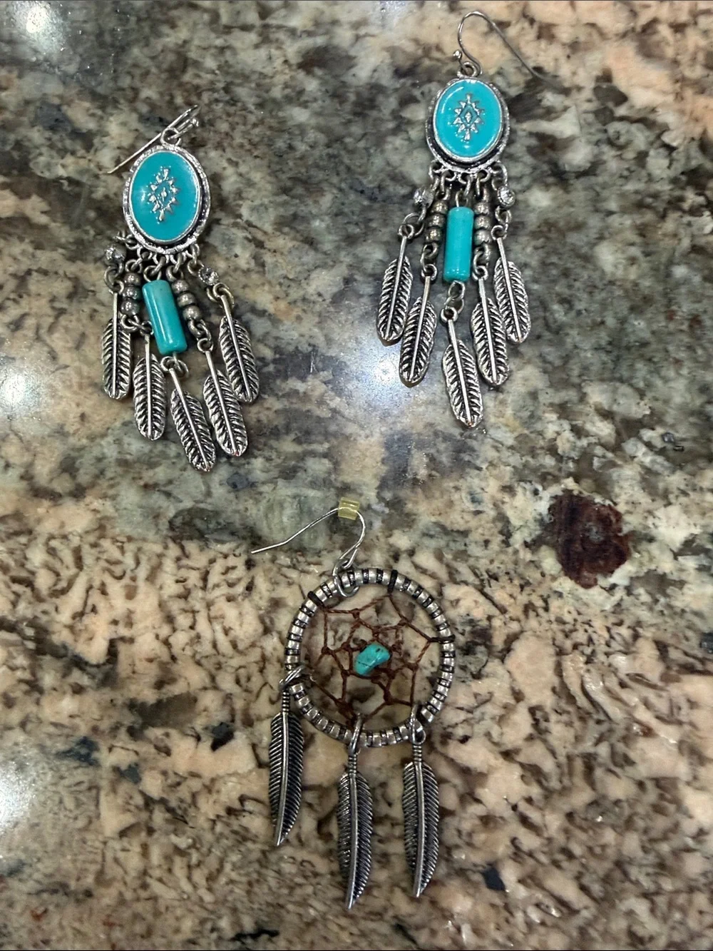 Turquoise Feather Dreamcatcher Earrings - Boho Women Jewelry